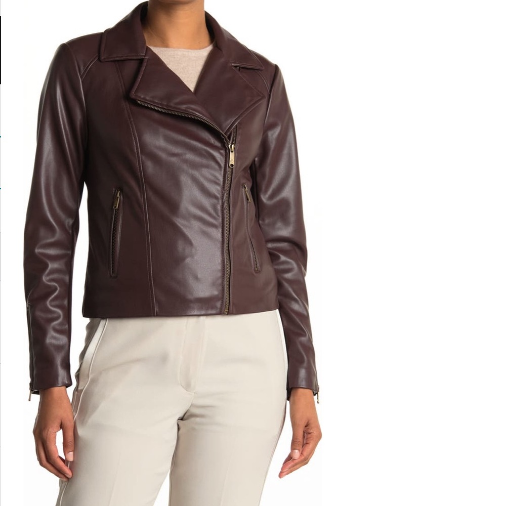 Sam Edelman Faux Leather Moto Jacket Size Small Chocolate Color - Duplicate